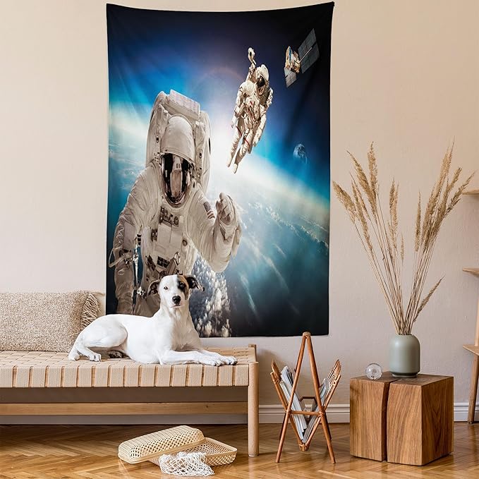 Ambesonne Outer Space Tapestry, Cosmonaut Crew in Universe Astronomy Atmosphere Astral Journey Inspired Image, Wall Hanging for Bedroom Living Room Dorm Decor, 40" X 60", Beige Blue
