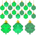JULMELON 24 PCS St Patricks Day Four Leaf Clover Ornaments for Tree, Mini Green Lucky Four Leaf Shamrock Hanging Irish Saint Patricks Day Tree Decorations for Home Kitchen Party Decor
