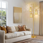 【Upgraded】72" Tall Dimmable Floor Lamp, Modern Standing Lamp with Elegant Metal Cages, Industrial Tree Floor Lamps for Living Room, Bedroom, Study Room, Office (3 x 800LM LED Bulbs Included) - Gold