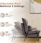 MCombo Accent Recliner Chair with Ottoman, Modern Fabric Armchair, Upholstered Sofa Bed for Living Room Bedroom, Small Space 4055 (Black Frame, Grey)