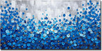 MyArton Textured Blue Flowers Canvas Wall Art Hand Painted Modern Decoration Oil Painting Picture Framed Ready to Hang 48x24inch