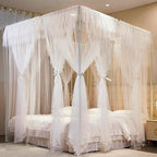 4 Corners Post Princess Curtains Bed Canopy for Girls 8 Panels Curtain- Double Layer Sheer Mesh Canopies Drapes Girls Room Decor (8P-White/White, 4P(33"x82") W+4P(43"x82") L/(Queen))
