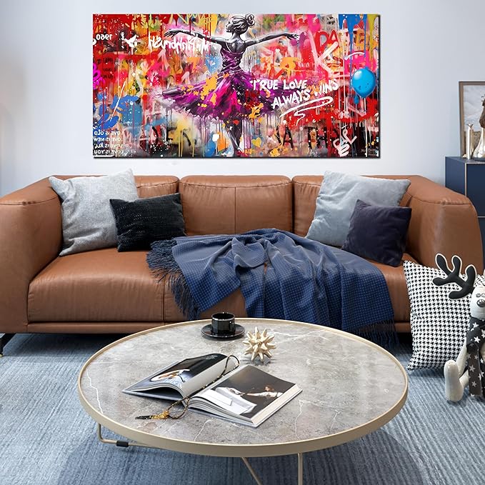 CIRABKY Dance Canvas Wall-Art for Bedroom Girls - Graffiti Wall Art for Living Room - Colorful Pictures Big Poster Size 29" x 59"