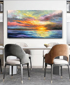 Art Hand-Painted Sea Sunset Landscape Modern Abstract Oil Painting on Canvas Art Hall Bedroom Office Wall Decoration 24x48 Inches