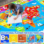 World Map ABC Kid Rug for Playroom Geography 110"×78.7" Classroom Play Rug Educational Baby Playmat Alphabet Rug for Primary School Fluffy Ployester Non-Slip Preschool Rug for Nursery Room