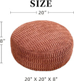 Unstuffed Pouf Ottoman Cover Soft Storage Extra Seat Farmhouse Comfortable Bohemian Poufs Accent Footrest 20x20x8 Inches for Living Room Bedroom Study Nook (Caramel B, Round)