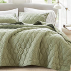 Comfort Spaces Queen Quilt Set Modern Reversible Ogee Coverlet Queen Bedding Set Cozy Quilted Winter Layer, All Season Lightweight Soft Queen Size Quilt, Kienna, Full/Queen Olive Green 3 Piece