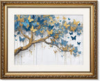 ARPEOTCY Vintage Gold Framed Wall Art Decor, 13x16 Inch Blue and Gold Butterfly Tree Canvas Print, Luxury Glam Wall Art for Living Room, Bedroom, or Office