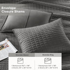 Comfort Spaces Charcoal Oversized Queen Quilt Set 102"x118" Bedspread Quilted Summer Lightweight Microfiber Bedding Coverlet with Double Sided Stitching Soft All Season 3 Piece with Matching Shams