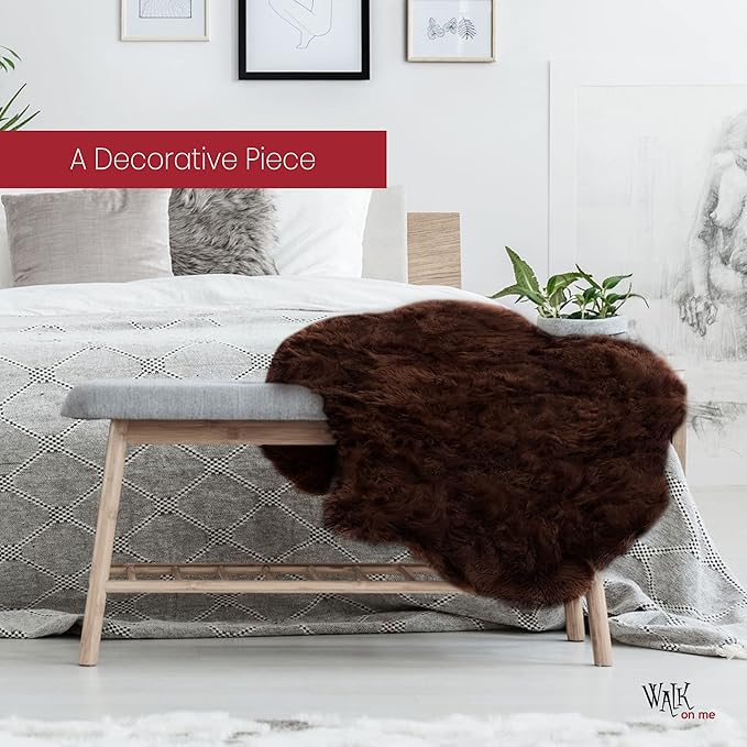 Silky Soft Faux Fur Rug, 3 ft. x 5 ft. Brown Fluffy Rug, Made in France, Sheepskin Area Rug, Shaggy Rug for Living Room, Bedroom, Kid's Room, or Nursery, Home Décor Accent with Non-Slip Backing