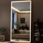 GLSLAND 34x76 inch Full Length Mirror with Lights - LED Full Body Mirrors Stepless Dimmable 3 Color Lighting Floor Standing Hanging for Bedroom Cloakroom,White