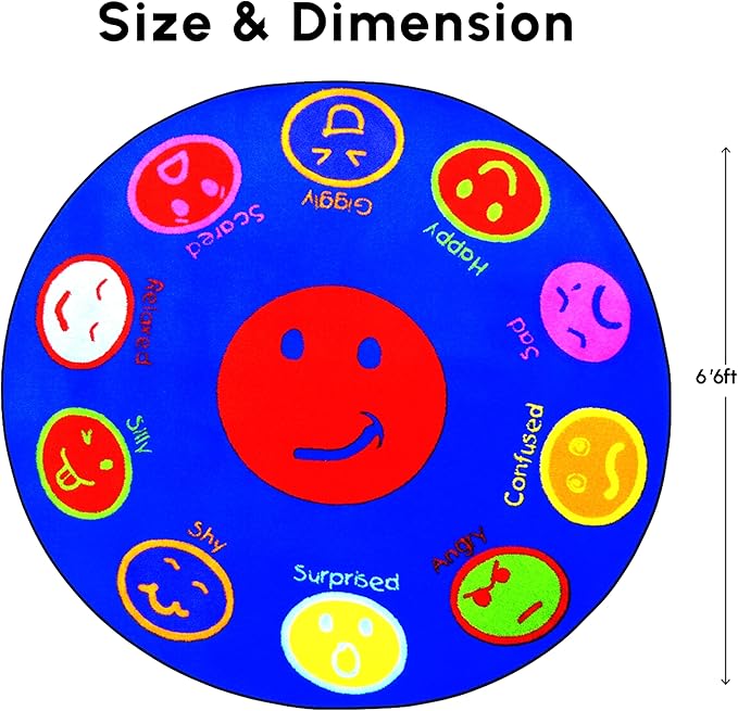 SAFECASTLE Kids Carpet My Feelings Rug 6'6" Round Educational Emotions Area Rug with Colorful Faces & Expressions–Learning Carpet for Kids, Toddlers, Preschool, Classroom, Nursery, Playroom & Daycare