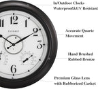 CLXEAST Illuminated Indoor Outdoor Clocks Waterproof 18 inch with Smart Night Light Sensor,Large Wall Clock with Thermometer & Hygrometer,Oil Rubbed Bronze Black,House Warming Gifts New Home