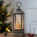 10'' Christmas Snow Globe Lantern Lighted Christmas Village Church Scene Musical Water Lantern with Swirling Glittering Home Decoration and Gift, Battery Operated or USB Powered