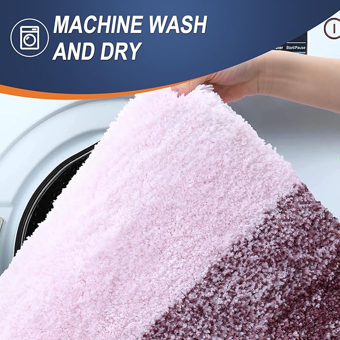 OLANLY Bathroom Rug Set 2 Piece, Soft Absorbent Microfiber Bath Rug Set, Non-Slip, Machine Wash Dry, Plush Shaggy Bath Mats for Bathroom (47"x20"+24"x16", Mauve)