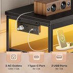 Huuger LED TV Stand for Bedroom, 55 Inch Fabric Dresser with Power Outlets, Entertainment Center for 60, 55, 50 Inch TV, 6 Drawer Dresser for Bedroom, Chest of Drawers with Shlef, PU Leather, Black