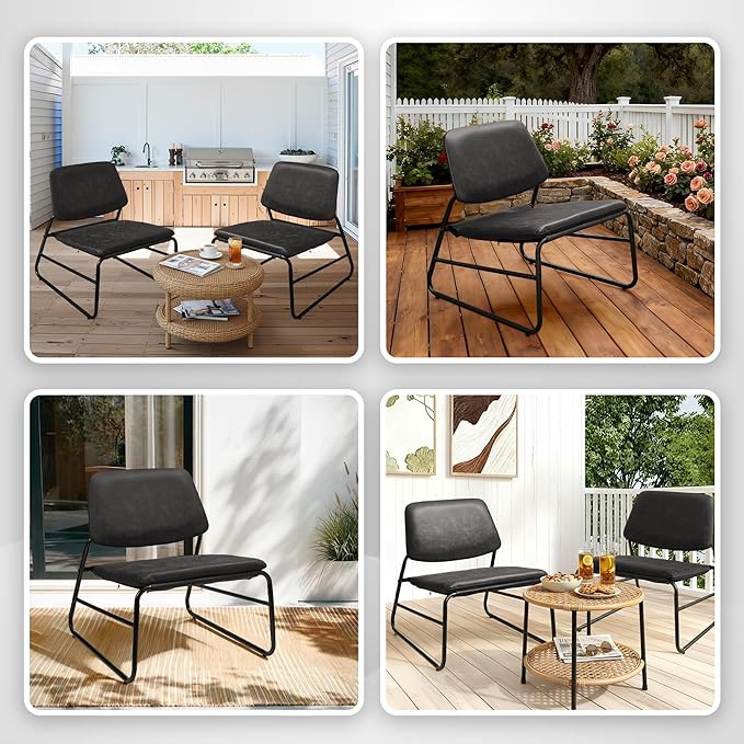DAICO Modern Accent Chair Waterproof Armless Sling Accent Chairs Comfy Upholstered Side Sitting Chairs with Metal Frame for Living Room Bedroom Balcony Garden, Faux Leather, Black