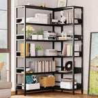 IRONCK Corner Bookshelf 6 Tiers, Industrial Corner Bookcase with Baffles Etagere, L Shaped Bookshelves with Metal Frame, Corner Shelf Storage Rack for Living Room Home Office