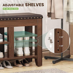 Shoe Bench for Entryway, Solid Rubberwood Shoe Bench with Hidden Storage, Adjustable 2-Tier Shelves & Soft PU Leather Seat, Shoe Rack Durable Easy Assembly for Hallway or Bedroom - Brown, 39.4"