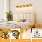 5 Light Modern Bathroom Light Fixtures Over Mirror, Brass Finish Vanity Lights for Bathroom Wall Sconces with Clear Glass Shades, E26 Socket (Bulbs Not Included)