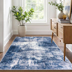 IOHOUZE Abstract Area Rug 4x6 Ft Washable Rugs for Entryway Indoor, Non Slip Small Living Room Rugs Printed Faux Wool Throw Rug, Floor Carpet for Kitchen Nursery Playroom, Navy/Grey