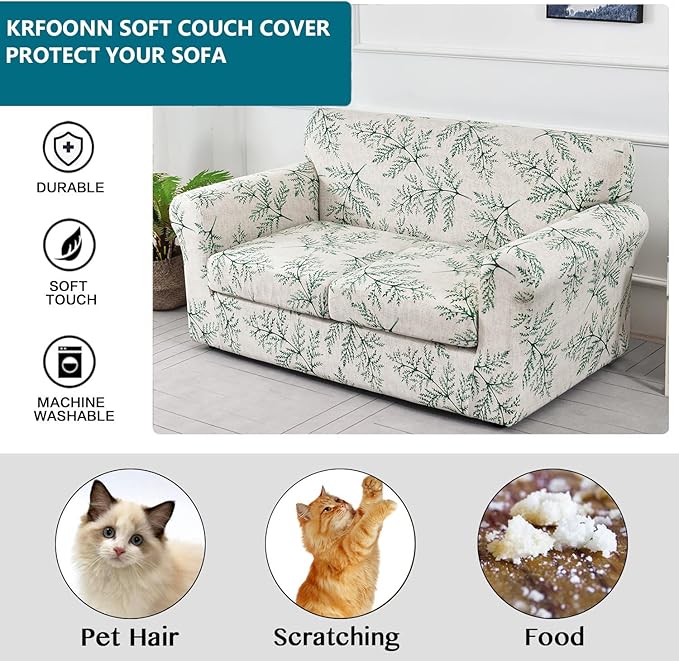 KRFOONN 3 Piece Stretch Sofa Couch Covers for 2 Cushion Couches Printed Sofa Loveseat Slipcover with 2 Separate Seat Cushion Covers Washable Sofa Slip Covers Furniture Protector (Loveseat, 30), Medium