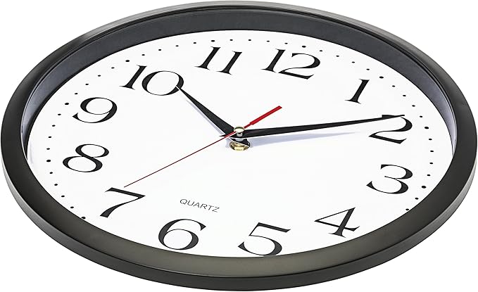 Bernhard Products Black Wall Clocks 2 Pack Silent Non Ticking - 12 Inch Quality Quartz Battery Operated Round Easy to Read Home/Office/Classroom/Business/Kitchen/School Clock