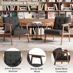 Mid Century Accent Chair, Upholstered Fabric Lounge Chair with Walnut Finish Frame for Living Room, Comfortable Sofa Chairs in Dark Gray