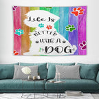 VUMIVI Cute Dog Tapestry Rainbow Color Planks Rustic Farmhouse Home Decor Pet Paws Tapestry Wall Hanging for Living Room Bedroom Dorm Classroom Aesthetic Decor W90xL60in