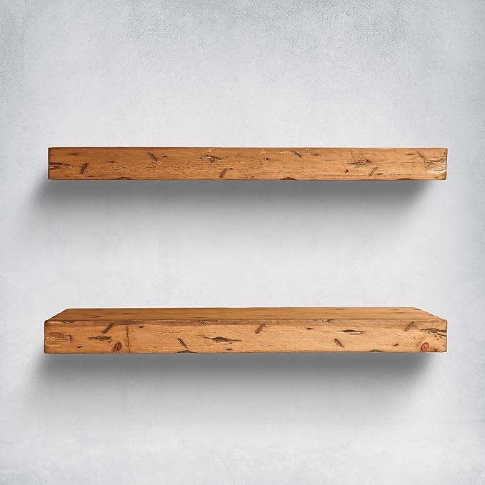 Urbandi Rustic Distressed Floating Shelves, Set of 2, Handmade Out of Pine Wood, 3 Inch Thick, Made in USA (Aged Oak, 24Lx3Hx6D)