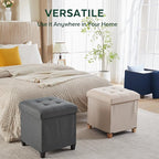 17.7" Ottoman with Storage, Square Storage Ottoman for Dorm, Linen Ottomans with Legs for Living Room, Bedroom, Blue