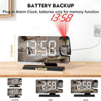 SZELAM Digital Clock,Alarm Clock Bedside with Projection,7.3" Mirror Clock with 180°Rotating Projector,Dual Alarm with 3 Mode,Brightnee Adjust,DST,Snooze,Charging Port,5 Levels Volume for Desk Teens