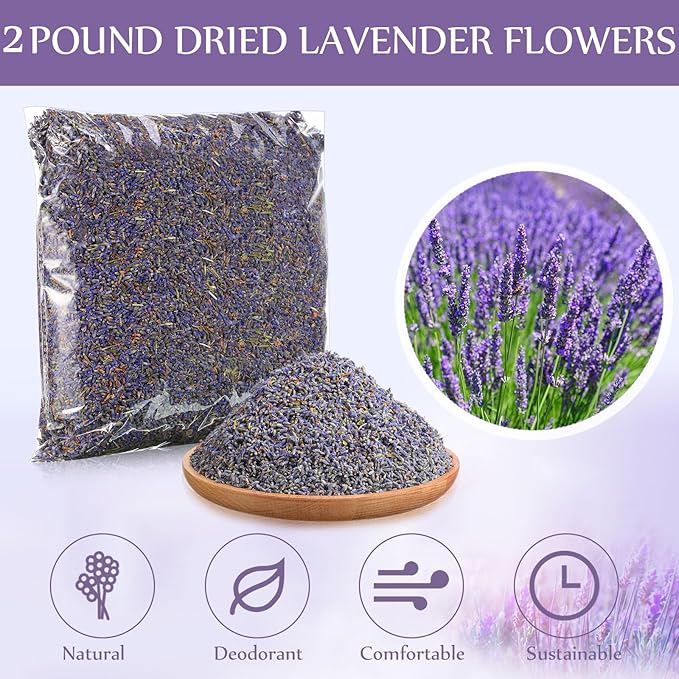 Treela 2 Pound Dried Lavender Bulk Dry Lavender Buds Fragrant Flower Petals for DIY Wedding Gift Fragrance Sachets