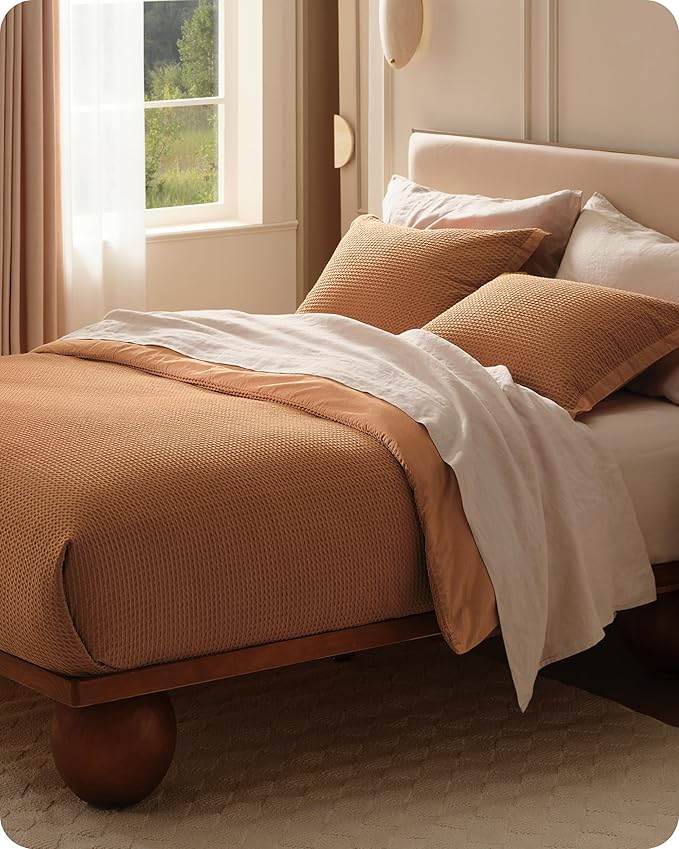 Bedsure Cotton Duvet Cover Queen - 100% Cotton Waffle Weave Hazel Duvet Cover Queen Size, GentleSoft™ and Breathable Bedding Set for All Season, 3 Pieces, 90"x90"