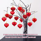 Elcoho 48 Pieces Valentine's Day Heart Shaped Baubles Hanging Heart Ornaments Valentines Tree Decorations for Valentines Day Ornaments Party Wedding Anniversary Decor, Red