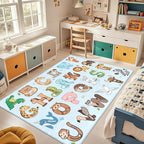 ABC Rugs for Kids Playroom - 4.5x6 Feet Alphabet Rug Kids Play Carpet Preschool Learning Animals, Educational Rug for Children Toddler Bedroom Nursery Kindergarten Decor, Blue