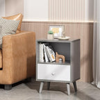 JAXPETY Nightstands Set of 2, Night Stand with Drawer and Open Storage Shelf, Bedside Tables with Solid Wood Legs, End Table, Side Table, for Bedroom(2-Pack, Grey)