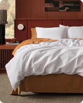 Bedsure Cotton Duvet Cover Set - 100% Cotton Waffle Weave Bright White Duvet Cover California King Size, GentleSoft™ and Breathable Cal King Bedding Set for All Season, 3 Pieces, 104"x98"