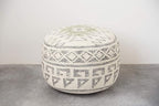 Creative Co-Op Boho Round Wool Blend Kilim Pouf with Geometric Design, Multicolor