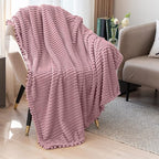 DISSA Fleece Blanket Throw Size – 51x63, Pink – Soft, Plush, Fluffy, Fuzzy, Warm, Cozy – Perfect Throw for Couch, Bed, Sofa - with Pompom Fringe - Flannel Blanket Throw Blanket