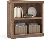 LINSY HOME 2-Tier Bookcase and Bookshelf, Small Wood Display Storage Shelves Farmhouse Bookshelf for Home Office, Living Room, Bed Room - Dark Brown