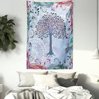 Ambesonne Nature Tapestry, Tree of Life Motif Peacock Feathers Tribal Vintage Prehistoric Flora Illustration, Wall Hanging for Bedroom Living Room Dorm Decor, 60" X 80", Blue