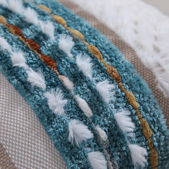 Boho Throw Pillow Covers 18x18 Set of 2 Farmhouse Decorative Couch Pillow Covers Neutral Accent Throw Pillows Covers Striped Outdoor Cushion Covers Square Textured Chenille Pillow Cases for Sofa Bed