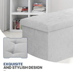 MoNiBloom 30 Inch Storage Ottoman Bench, Rectangle End of Bed Bench, Storage Padded Seat, Linen Fabric Ottoman Footrest for Living Room, Bedroom, Entryway, Light Gray