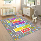 Educational Kids Rug 4x5ft - Alphabet & Numbers Play Mat with Animal Pattern - Non-Slip, Machine Washable Nursery Rug for Toddlers, Playroom & Classroom (Gray)