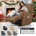 VANSOFY Recliner Chair Covers, 4-Pieces Stretch Recliner Cover Jacquard Soft Reclining Chair Slipcover Furniture Protector with Elastic Bottom for Lazy Boy Recliner(Light Coffee)