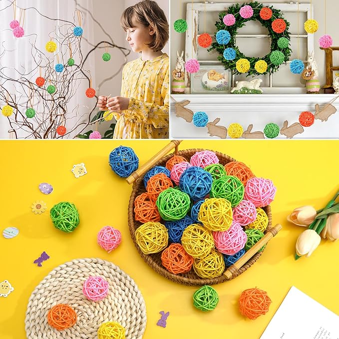 NOVWANG 40 Pcs Wicker Rattan Balls, Decorative Centerpiece Fillers for Easter, Spring Party, Home Decor