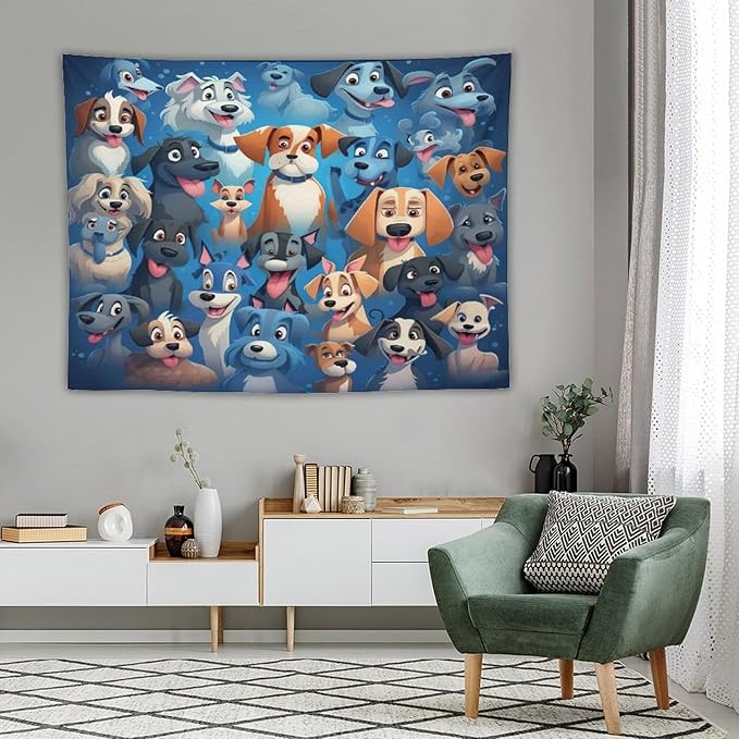 VUMIVI Cartoon Dog Tapestry Cute Puppy Pet Lovers Animal Theme Colorful Illustration Tapestry Wall Hanging for Living Room Bedroom Dorm Classroom Aesthetic Decor W80xL60in