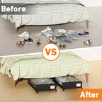 Under Bed Storage with Wheels, 4-Pack Under Bed Storage Containers with Clear Lids, XXL 60L Under the bed storage Organizer Bins, Rolling Under Bed Metal Drawer for Clothes,Shoes,Toys (Black)