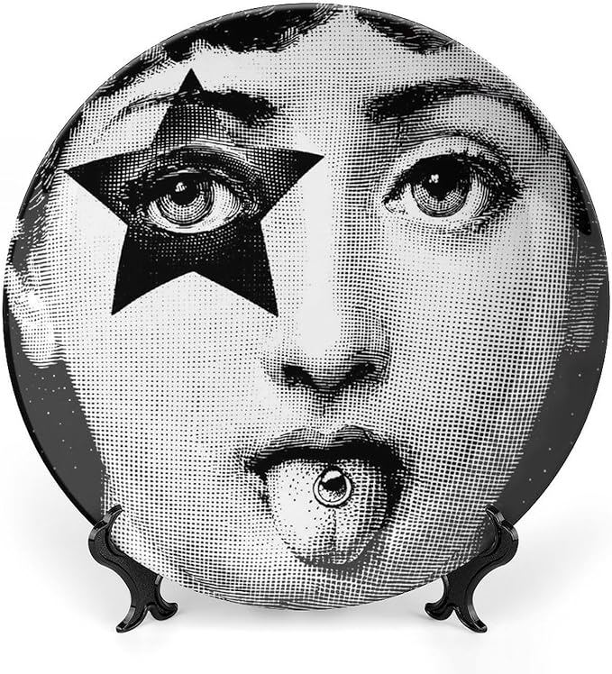 Lina Cavalieri Plate, Wall Decorative Plate, Mysterious Face Plate Wall Hanging Decoration,Including Bracket and Special Spring Hook, 10inch, Style1